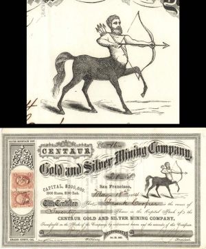 Centaur Gold and Silver Mining Co. - 1864 dated Stock Certificate