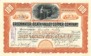 Greenwater and Death Valley Copper Co. - 1907 dated Mining Stock Certificate