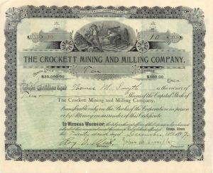 Crockett Mining and Milling Co.  - 1897 dated Stock Certificate