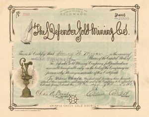 Defender Gold Mining Co. - 1901 dated Stock Certificate