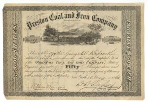 Preston Coal and Iron Co. - 1861 dated Stock Certificate
