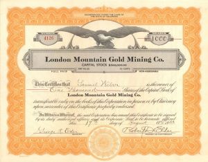 London Mountain Gold Mining Co. - 1933 dated Stock Certificate