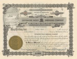 Offshore Gold Dredging Co. - 1936 or 1938 dated Stock Certificate