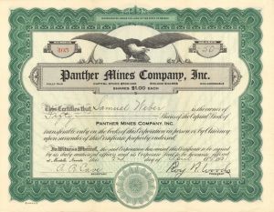 Panther Mines Company, Inc. - 1931 dated Stock Certificate