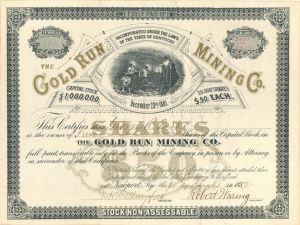Gold Run Mining Co. - 1887 dated Stock Certificate
