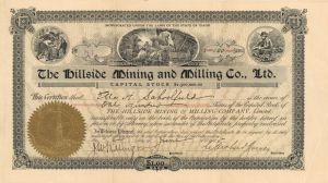 Hillside Mining and Milling Co., Ltd. - 1905 dated Stock Certificate