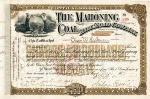 C. W. Harkness signed Mahoning Coal Railroad - Stock Certificate