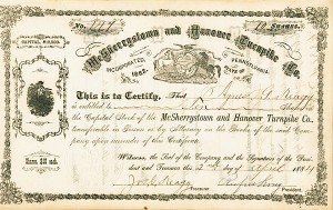 McSherrystown and Hanover Turnpike - Stock Certificate (Uncanceled)