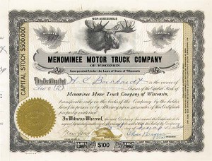 Menominee Motor Truck Co. of Wisconsin - Stock Certificate
