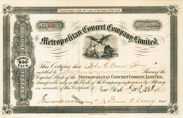 Metropolitan Concert Co, Ltd - Stock Certificate