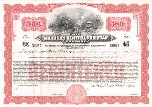 Michigan Central Railroad - Registered Bond (Uncanceled)