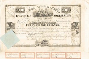 State of Mississippi 1838 Bond (Uncanceled) signed by Governor Alexander G. McNutt - $2,000 Denominated
