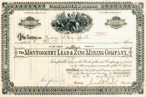 Montgomery Lead and Zinc Mining Co - Stock Certificate