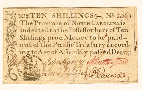 North Carolina, 10 Shillings, Dec. 1771 (Uncanceled)