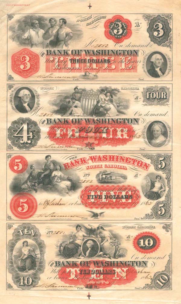 Bank of Washington Uncut Obsolete Sheet - Broken Bank Notes