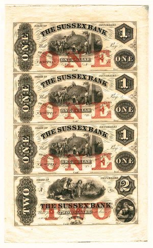 The Sussex Bank Uncut Obsolete Sheet - Broken Bank Notes