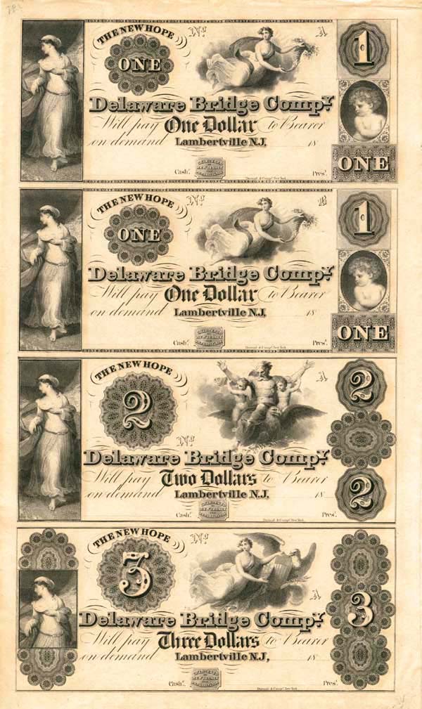 Delaware Bridge Co. Uncut Obsolete Sheet - Broken Bank Notes