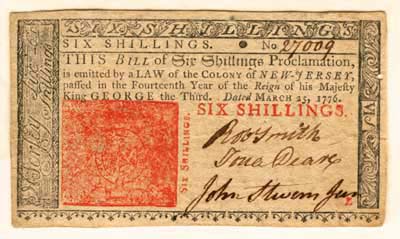 New Jersey, 6 Shillings, Mar. 25, 1776