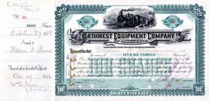 Northwest Equipment Co. of Northern Pacific Railroad Fame - Stock Certificate