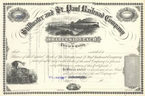Stillwater and St. Paul Railroad Co. - Minnesota Railway Unissued Stock Certificate - Branch Line of the Northern Pacific Railroad