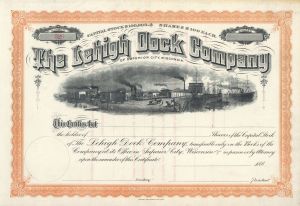 Lehigh Dock Co. of Superior City, Wisconsin - Shipping Stock Certificate - Subsidiary of the Northern Pacific Railway