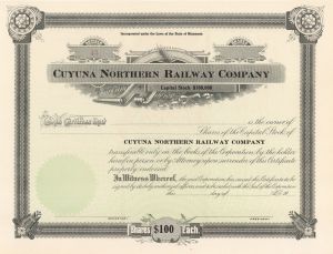 Cuyuna Northern Railway - Stock Certificate