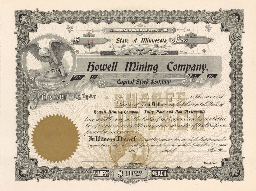 Howell Mining Co. - Stock Certificate