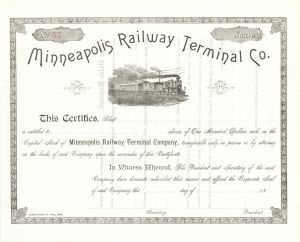 Minneapolis Railway Terminal Co. - Stock Certificate