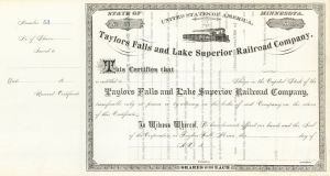 Taylors Falls and Lake Superior Railroad Co. - Unissued Railway Stock Certificate