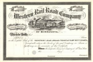 Western Railroad Co. of Minnesota - Stock Certificate