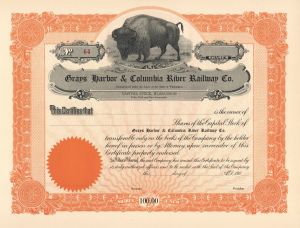 Grays' Harbor and Columbia River Railway Co. - Railroad Stock Certificate - Unissued