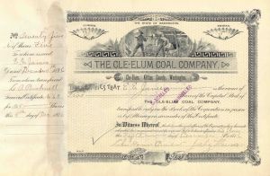 Cle-elum Coal Co. - Mining Stock Certificate - Northern Pacific Archive - Washington State