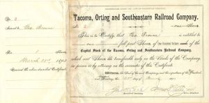 Tacoma, Orting and Southeastern Railroad Co. - Stock Certificate