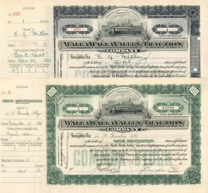 Walla Walla Valley Traction Co. dated 1900's- Washington and Oregon Railroad Stock Certificate