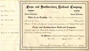Fargo and Southwestern Railroad Company - Stock Certificate