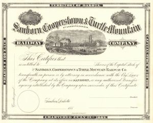 Sanborn, Cooperstown and Turtle Mountain Railway Co. - Unissued Railroad Stock Certificate - Branch Line of the Northern Pacific Railroad