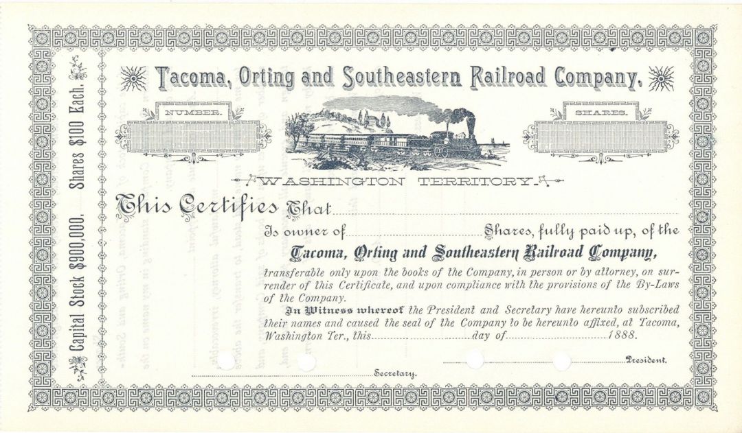 Tacoma, Orting and Southeastern Railroad Co. - Northern Pacific Archive - Branch Railway Line