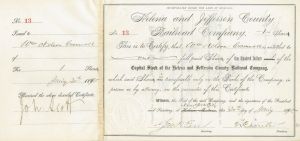 Helena and Jefferson County Railroad Co. - Montana Stock Certificate