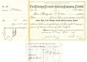 Winnipeg Transfer Railway Co., Limited Issued to & Signed by T.F. Oakes - Railroad Stock Certificate