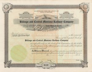 Billings and Central Montana Railway Co. - Northern Pacific Archives