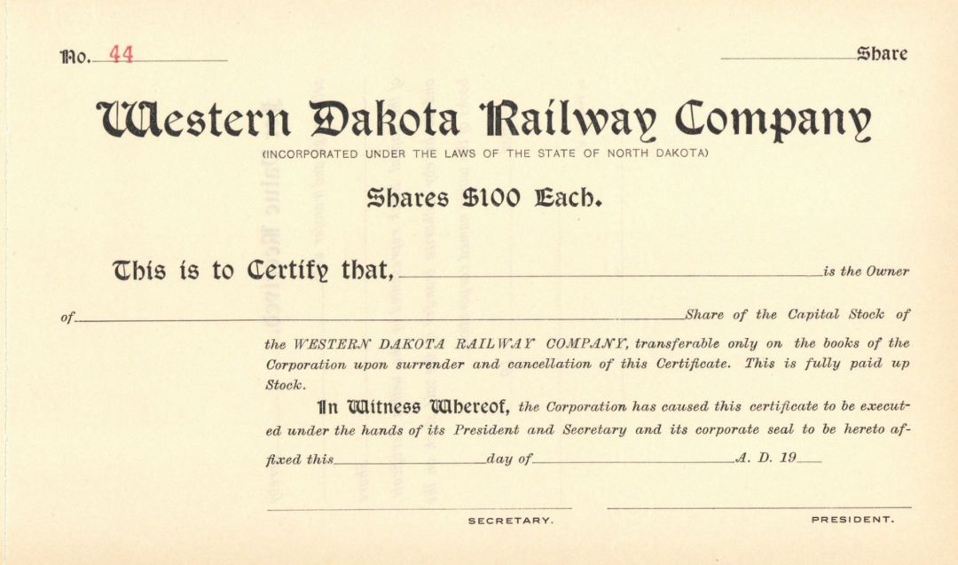 Western Dakota Railway Co. - Northern Pacific Archives