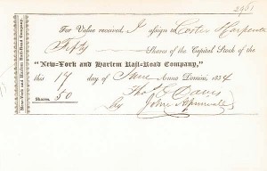 John Aspinwall - New York and Harlem Railroad - Railway Stock Certificate