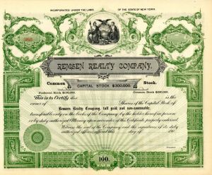 Remsen Realty Co. - Unissued Real Estate Stock Certificate