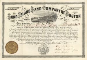 Long Island Land Company of Boston - 1873-1875 dated Stock Certificate
