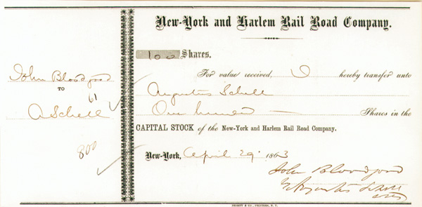 Augustus Schell - New York and Harlem Railroad Transfer