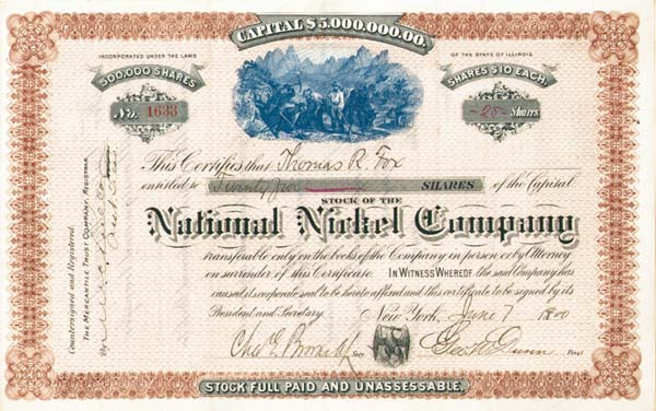 National Nickel Co. - Stock Certificate
