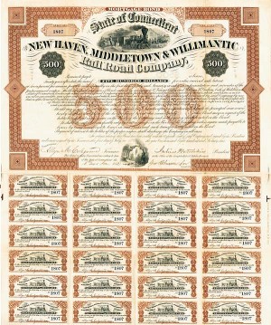New Haven, Middletown and Willimantic Railroad - 1871 Railway 7% Mortgage Bond (Uncanceled)