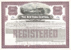 New York Central Railroad Co. signed by Harold Stirling Vanderbilt - $50,000 - Bond (Uncanceled)