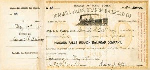 Niagara Falls Branch Railroad Co. signed by Chauncey M. Depew and E.V.W. Rossiter - Stock Certificate