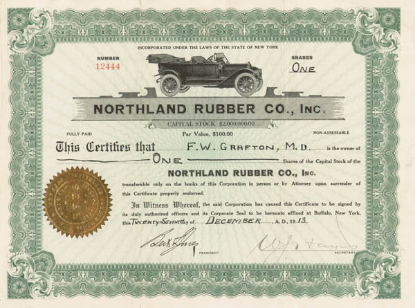 Northland Rubber Co Inc - Stock Certificate